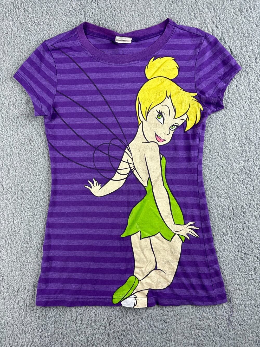 Disney Tinker Bell Graphic T Shirt Women's Small Purple Striped Fairy Character